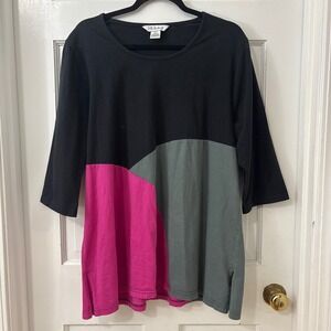 Ulla Popken Tunic Top 12/14 100% Cotton Colorblock Relaxed Art Mod Minimalist